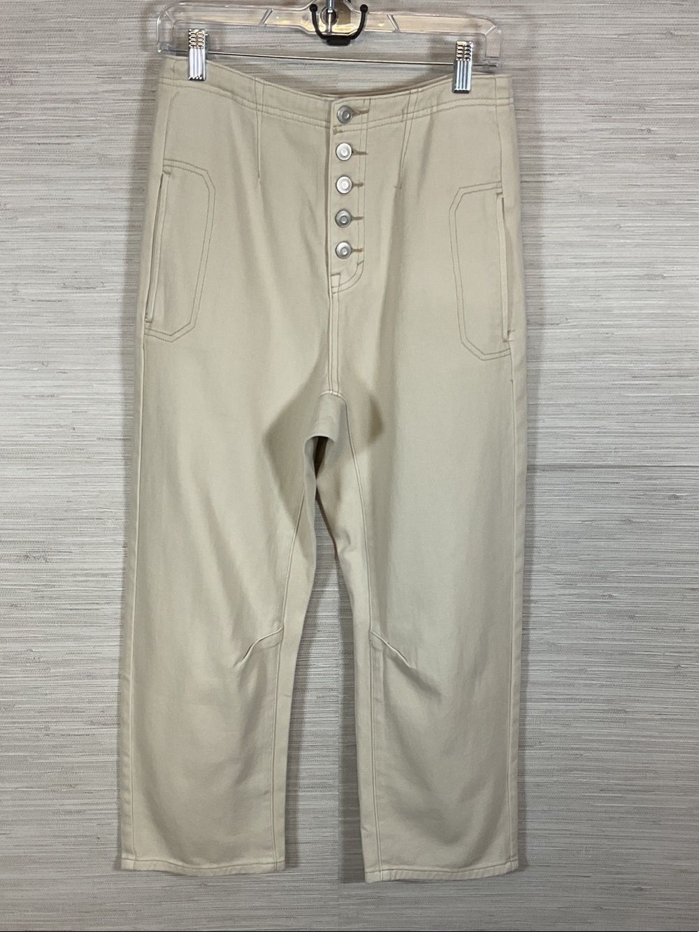Miou Muse Ecru Cream Button Fly Barrel Jeans NWT Small